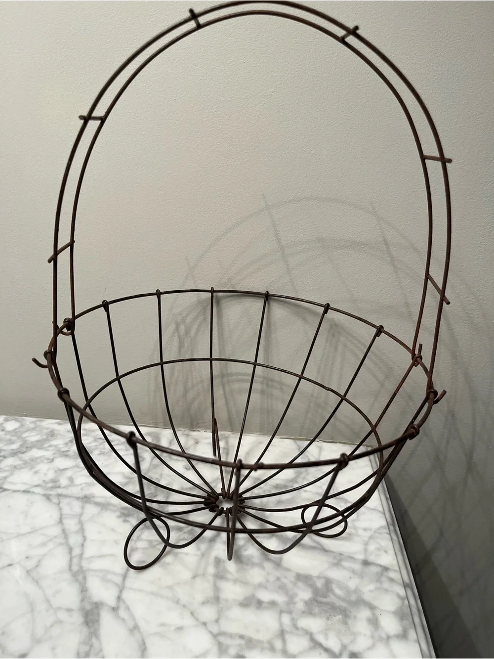 Vintage french style round wire gathering basket.